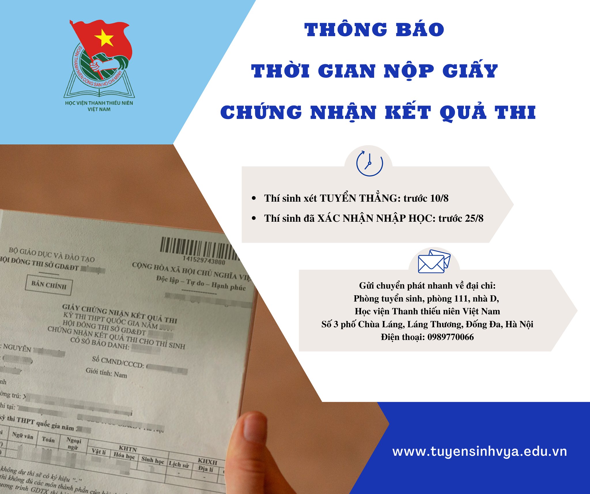 Thông báo thời gian nộp giấy chứng nhận kết quả thi và giấy chứng nhận tốt nghiệp tạm thời 